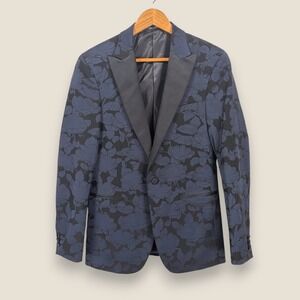 Egara Tuxedo Jacket Blazer Mens 36R Blue Floral Slim Fit Peak Lapel Prom Wedding